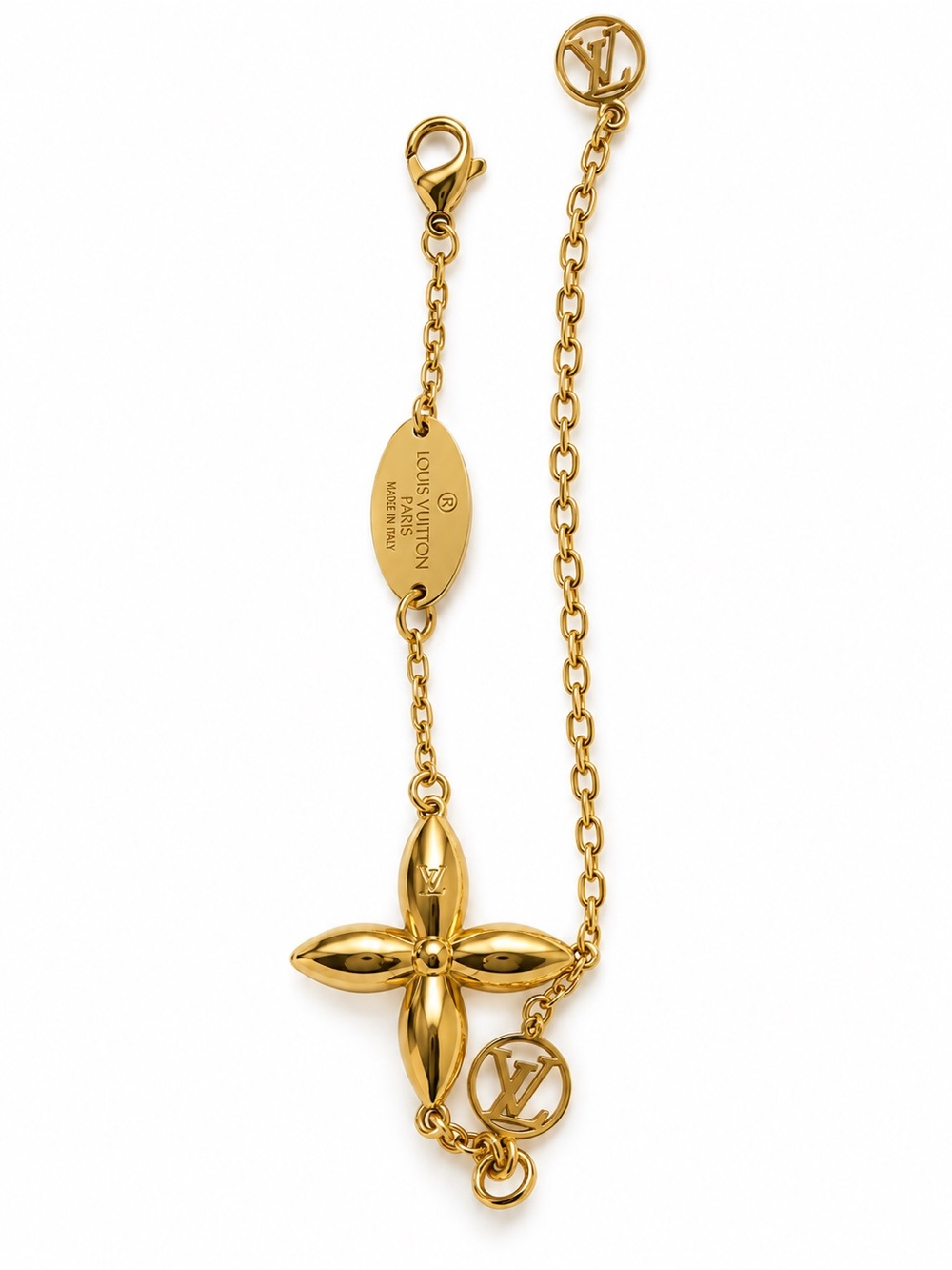 Louis Vuitton Gold Monogram Flower Bracelet with LV Charm with original box